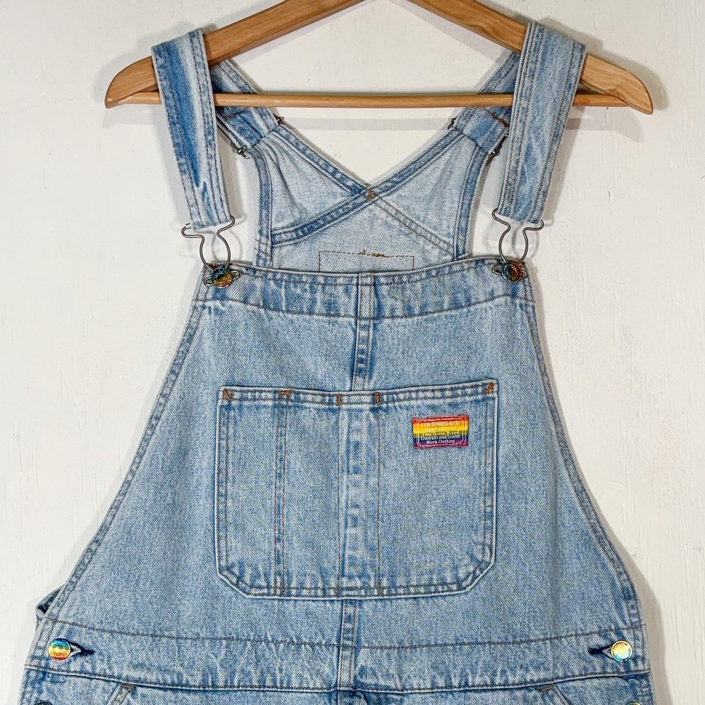 evi's Pride Denim Shortalls Womens L Light Wash Rainbow Patch